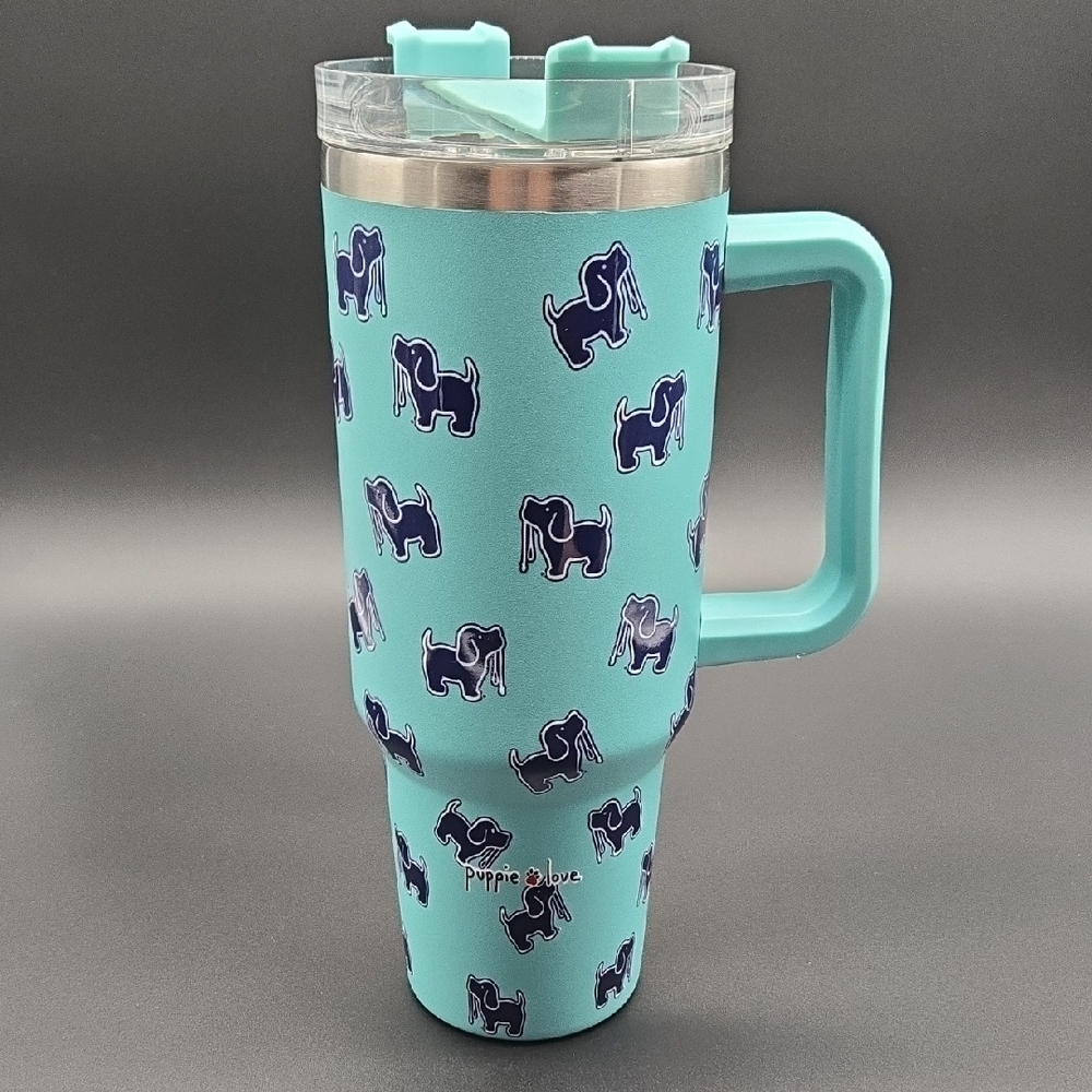 Puppie Love Dog Print 40 oz Tumbler with Handle